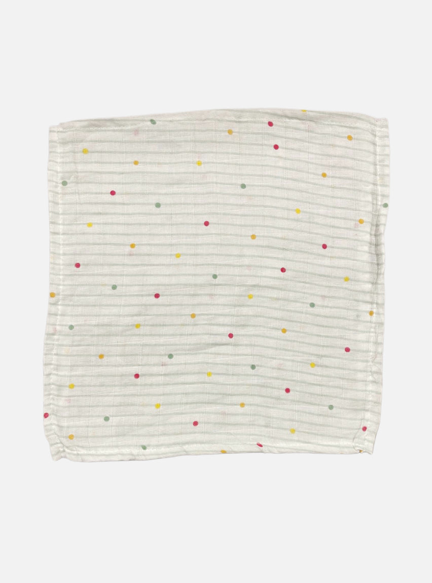 Muslin handkerchief- grey lines colour dots on white