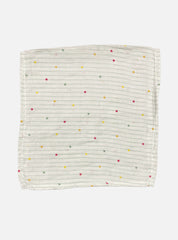 Muslin handkerchief- grey lines colour dots on white