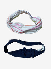 Baby Headband (Elastic) - White Pink Stripe With Blue