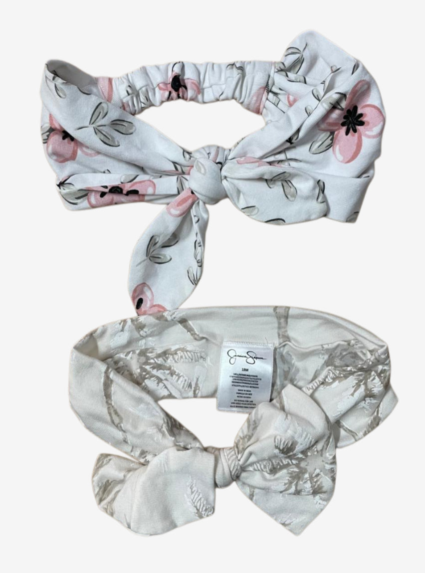 Baby Headband (Elastic) - White  Grey