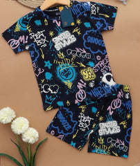 Kids Tee Shorts Set - Beat Box Navy Blue