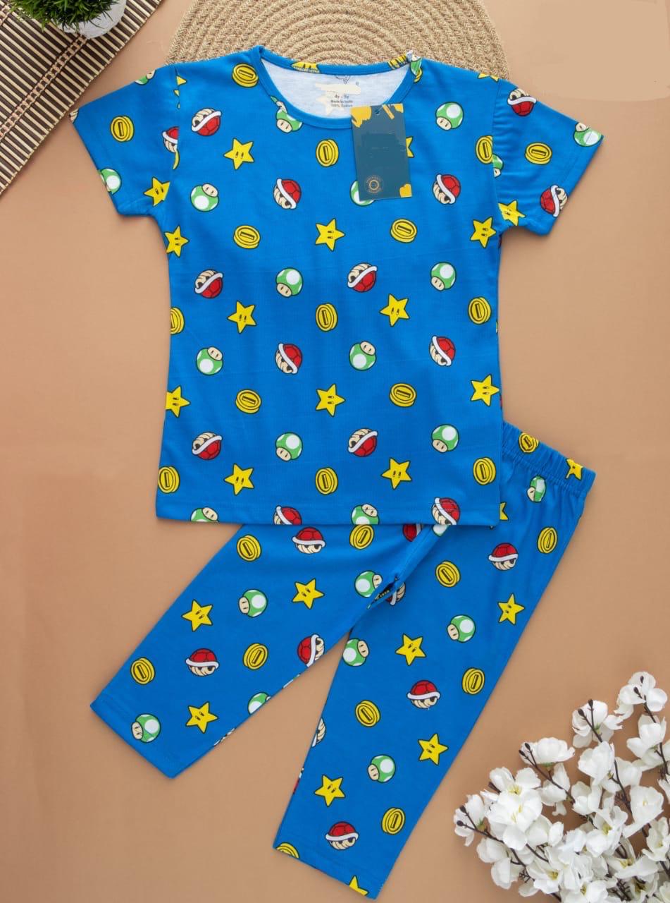 VK Girls Tee Capri Set - Mario Blue