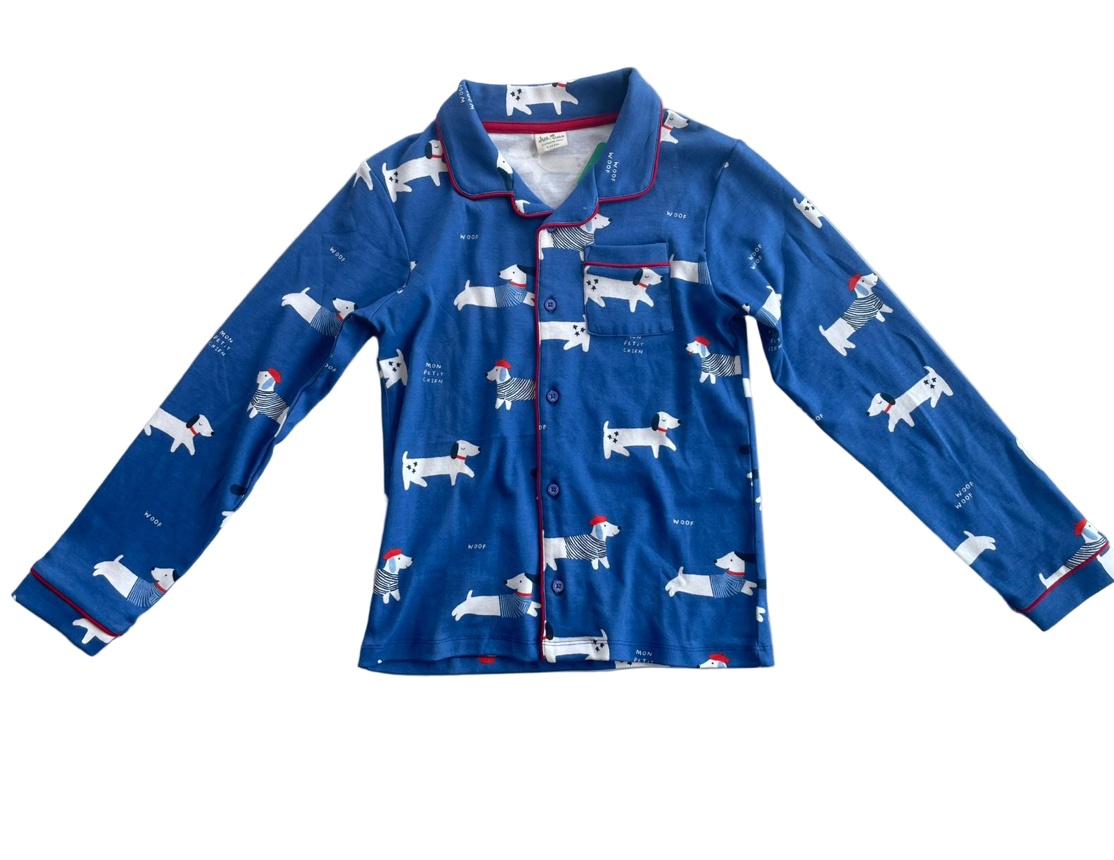 Full Sleeve Night Suit Pant Set blue - White dog