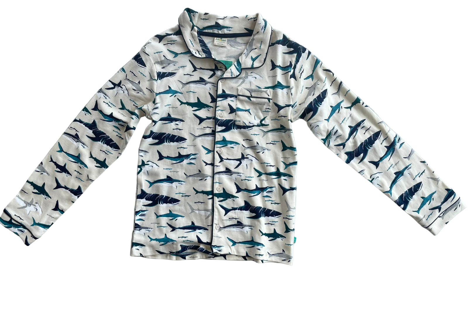 Full Sleeve Night Suit Pant Set white base - blue sharks