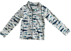 Full Sleeve Night Suit Pant Set white base - blue sharks