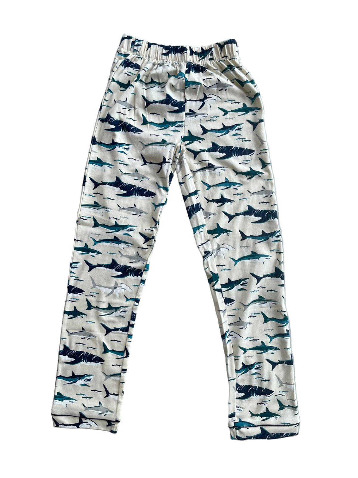 Full Sleeve Night Suit Pant Set white base - blue sharks