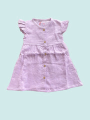 Half sleeve frock- Kids Lavender Cotton Button