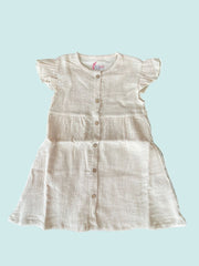 Half sleeve frock- Kids Light Beige / cream Cotton Button