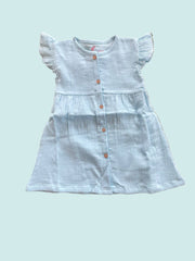 Half sleeve frock-Kids light blue cotton button