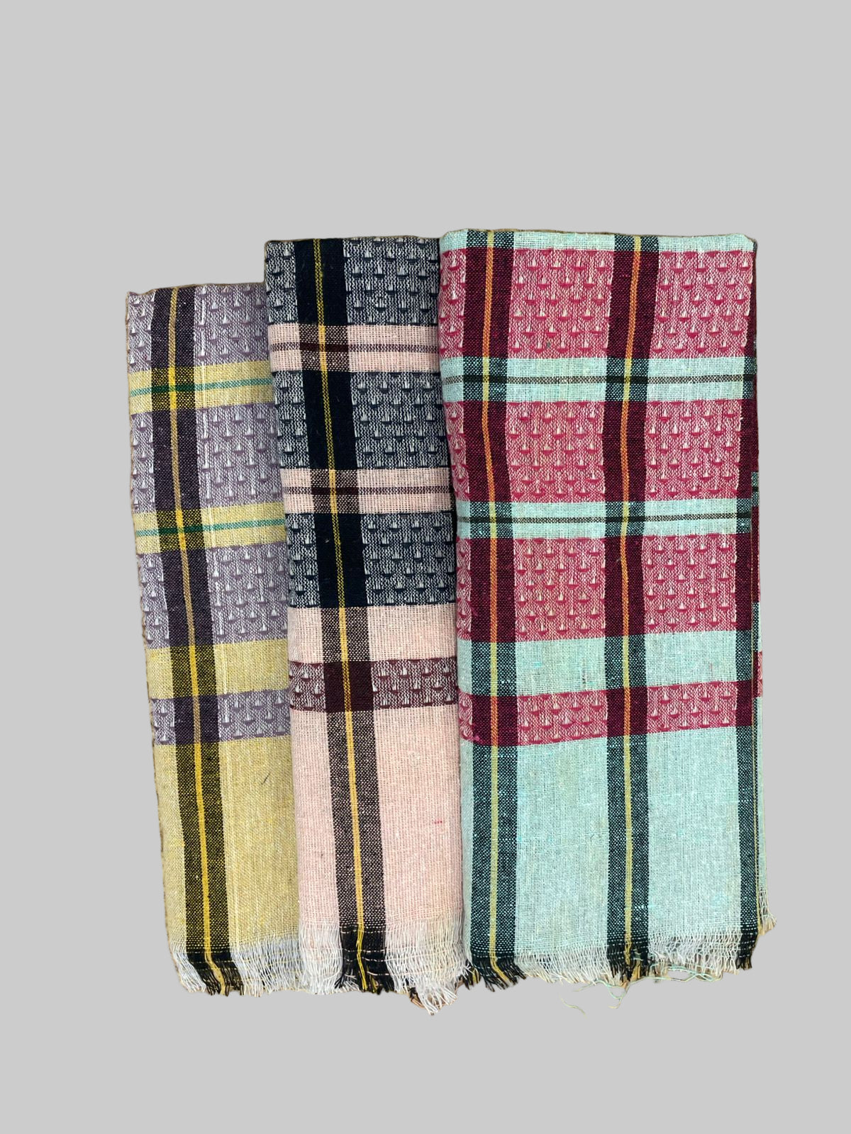 COTTON TOWEL - RED BLACK & BURPLE CHECKERED PATTERN