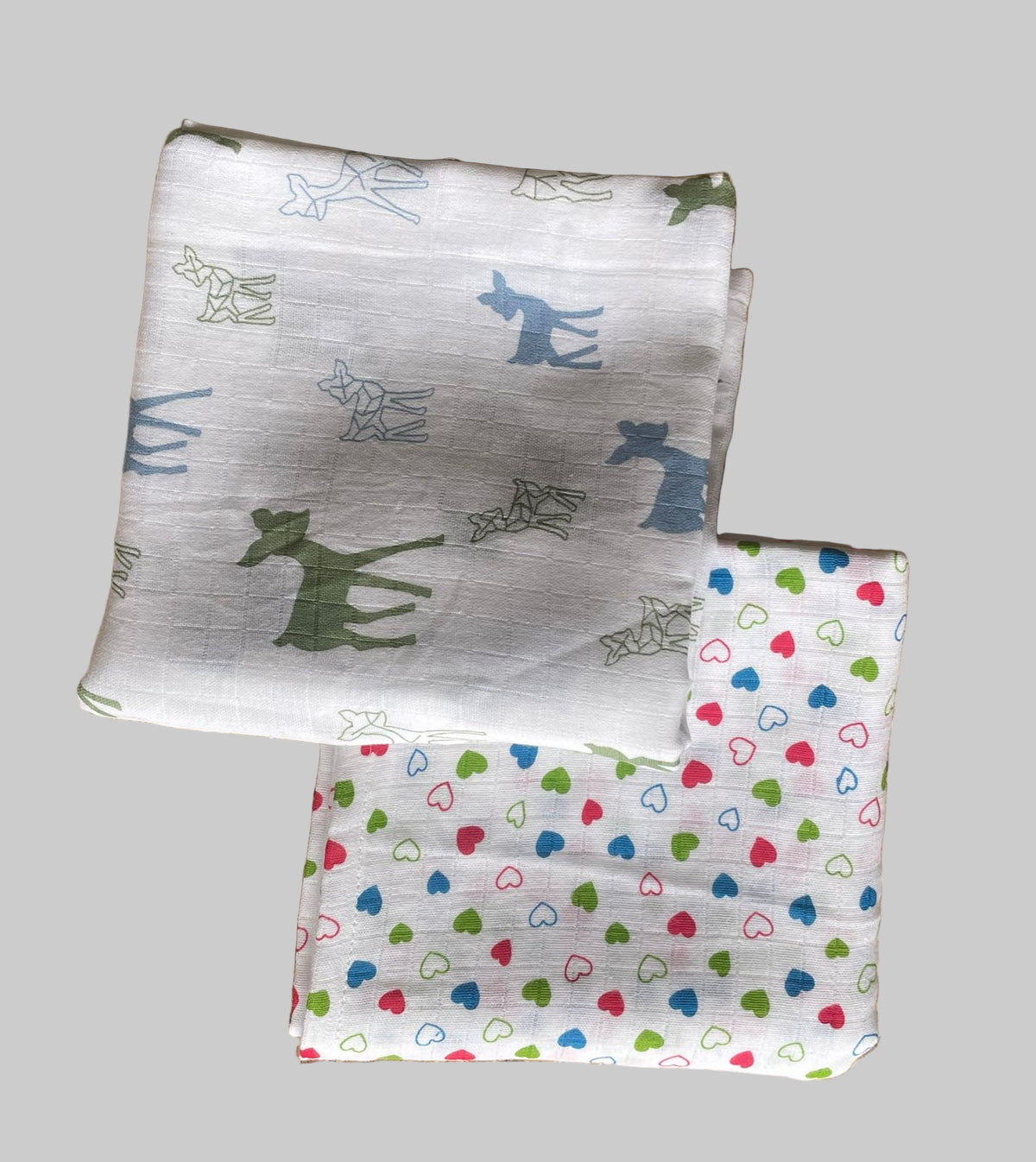 Big Muslin Towels - white heart and animal  (Combo Pack of 2)