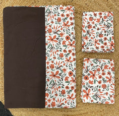 Queen size border bedspread - Brown with flower pattern