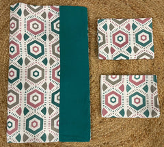 Queen size border bedspread - White base Green border