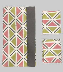 Queen size border bedspread - green and pink base gray border