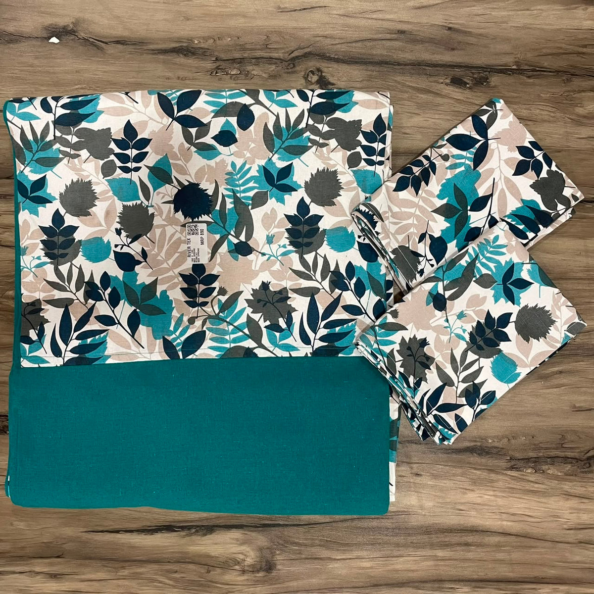 King Size Border Bedspread With Flowers Leaf Teal Border