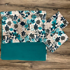 King Size Border Bedspread With Flowers Leaf Teal Border