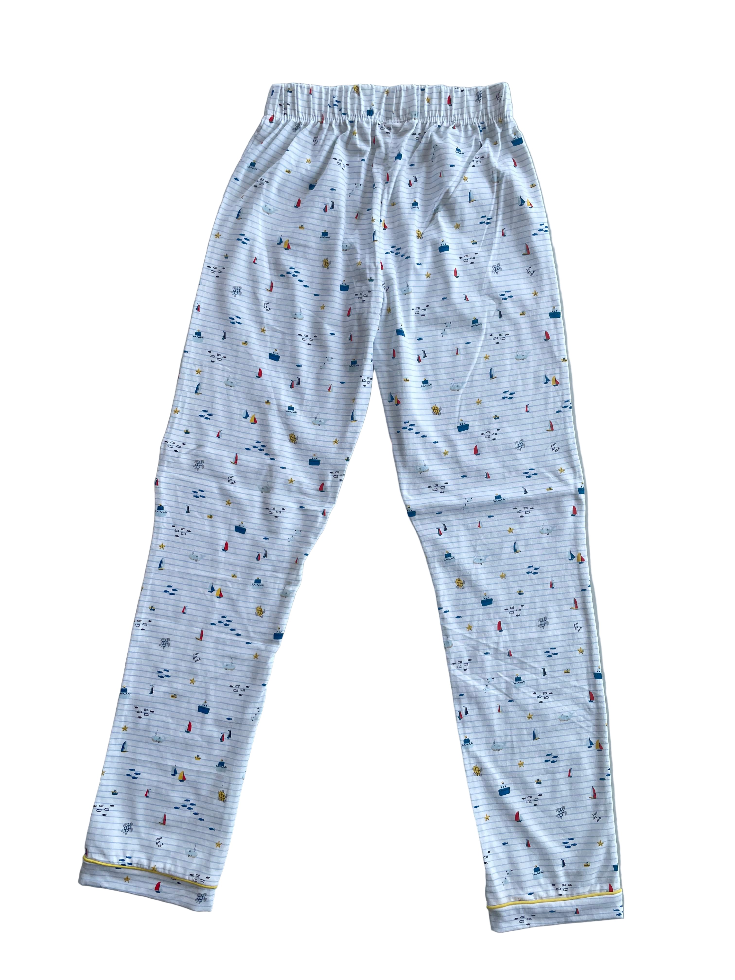 Full Sleeve Night Suit Pant Set white -multi small boat