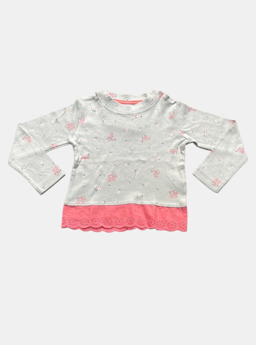 Girls T-Shirt (18 - 24 Months) - Green Flower