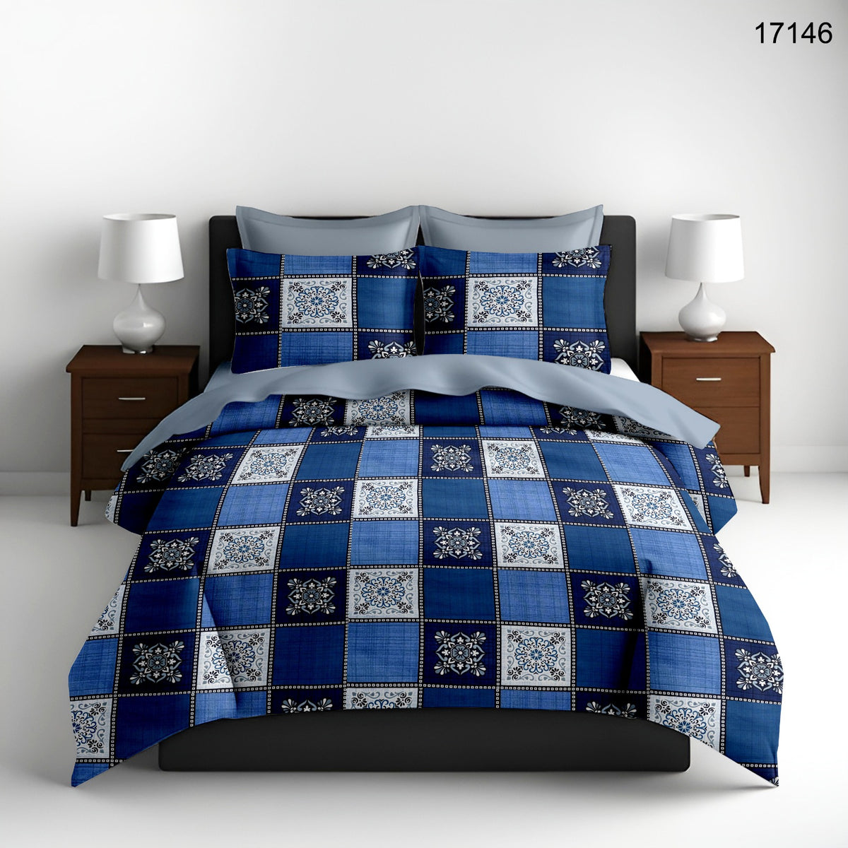 King size Full Bedspread-  Navy Blue Checked