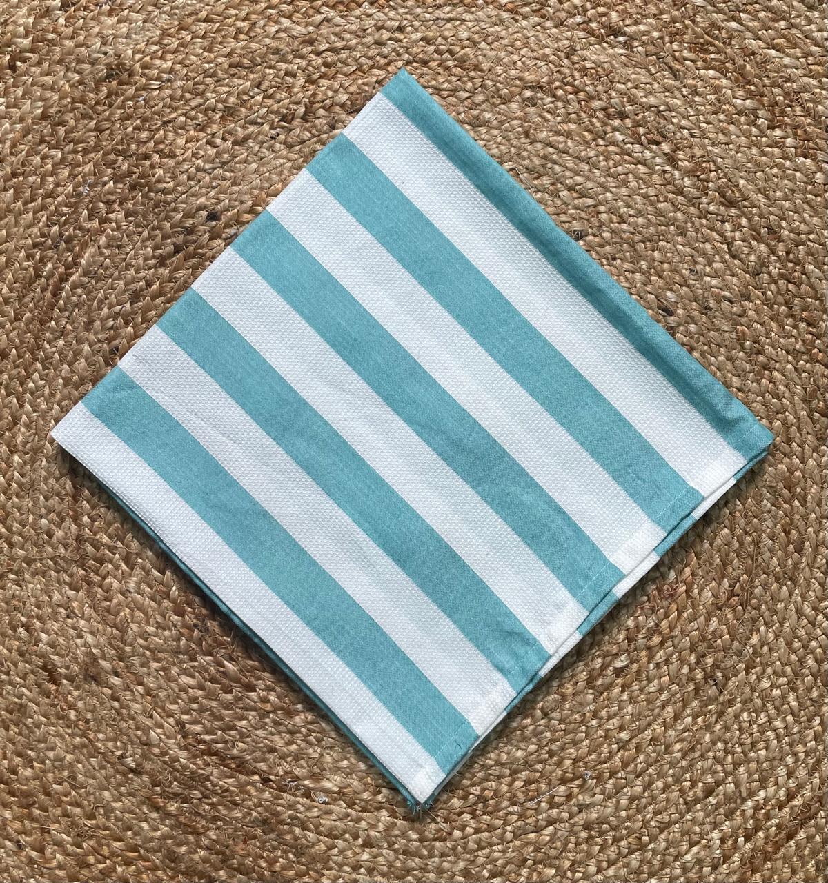 Bamboo Towel - Aqua With White Stripe