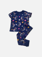Kids T-Shirt Pant Set  - Unicorn Floral Navy Blue
