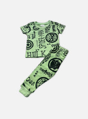 Kids T-Shirt Pant Set - Hulk Spiderman Pista Green