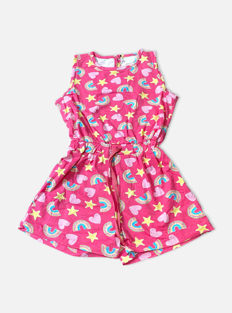 Half Jumpsuit - Hearts Rainbow Pink
