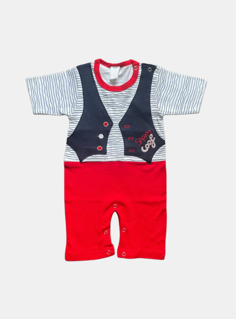 Half Jumpsuit - White Red Stripe
