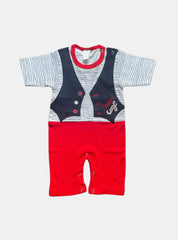 Half Jumpsuit - White Red Stripe