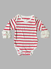 Baby Romper - White Red Stripe