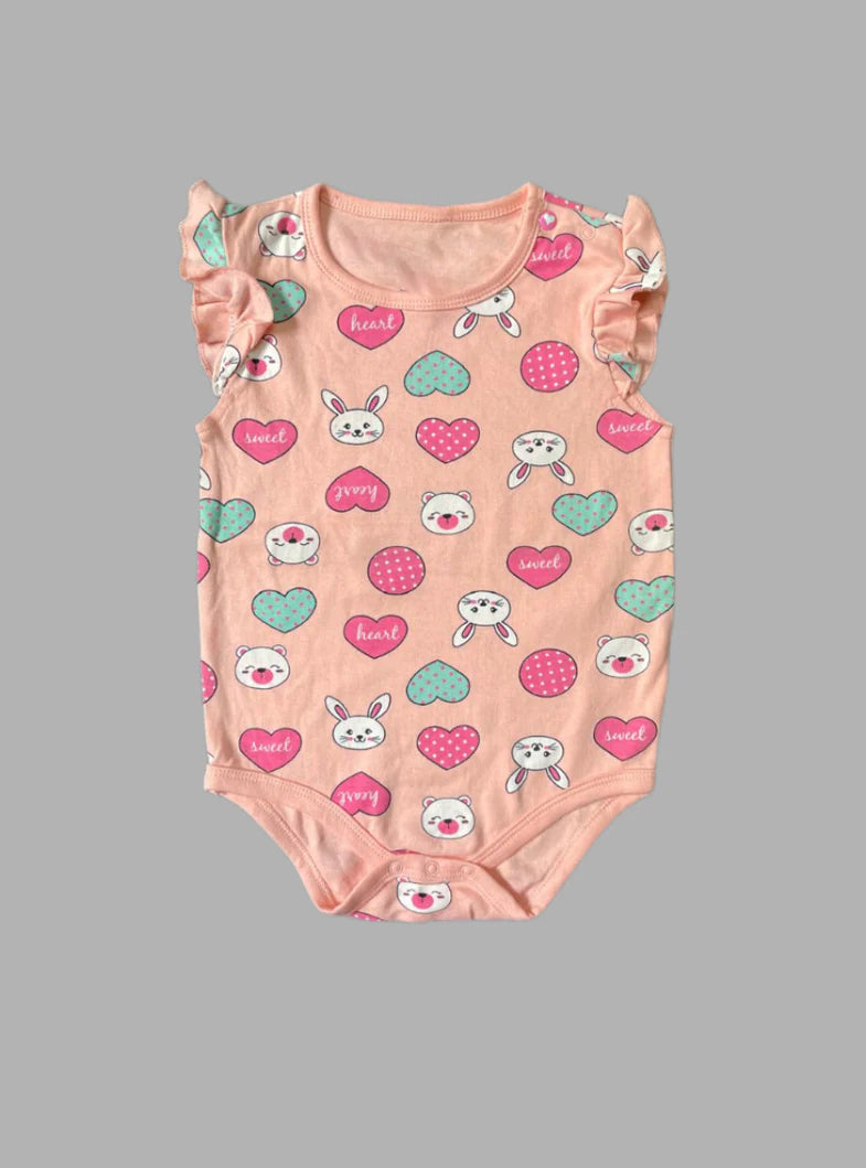 Baby Romper (12 - 18 Months) - Coral Rabbit Heart