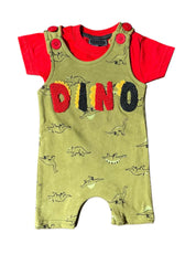 Kids Tee Dungaree - Red and Green Dino