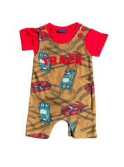Kids Tee Dungaree - Brown and Red Track