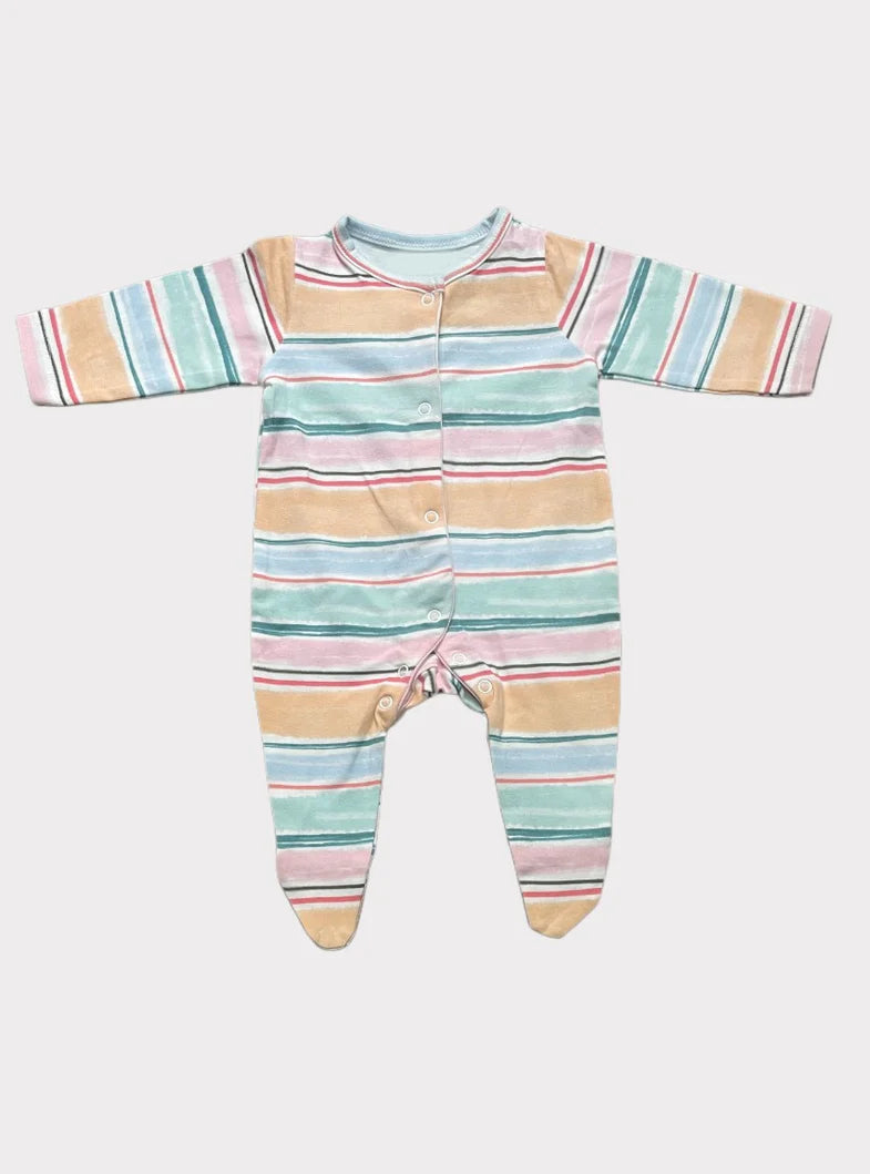 SS  Baby Jumpsuit - Orange Blue Pink Stripes White