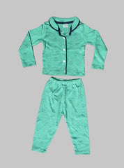 Full Sleeve Night Suit  - Green with Blue Panda Face