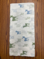 White Base Deer Print Muslin Towel