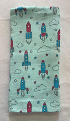 Aqua Base Rocket  Print Muslin Towel
