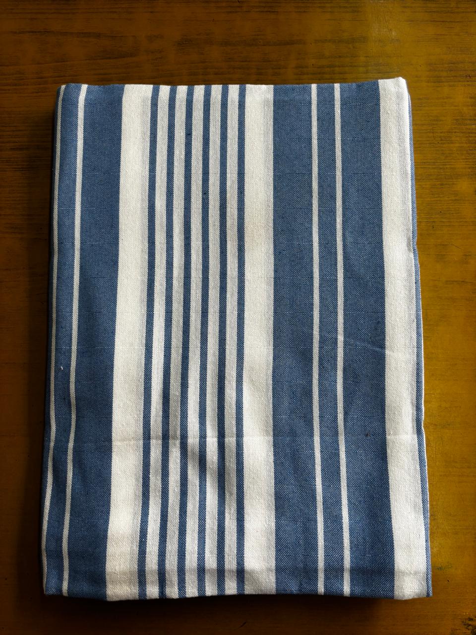 White Blue Stripe Print Single Cot Bedsheet