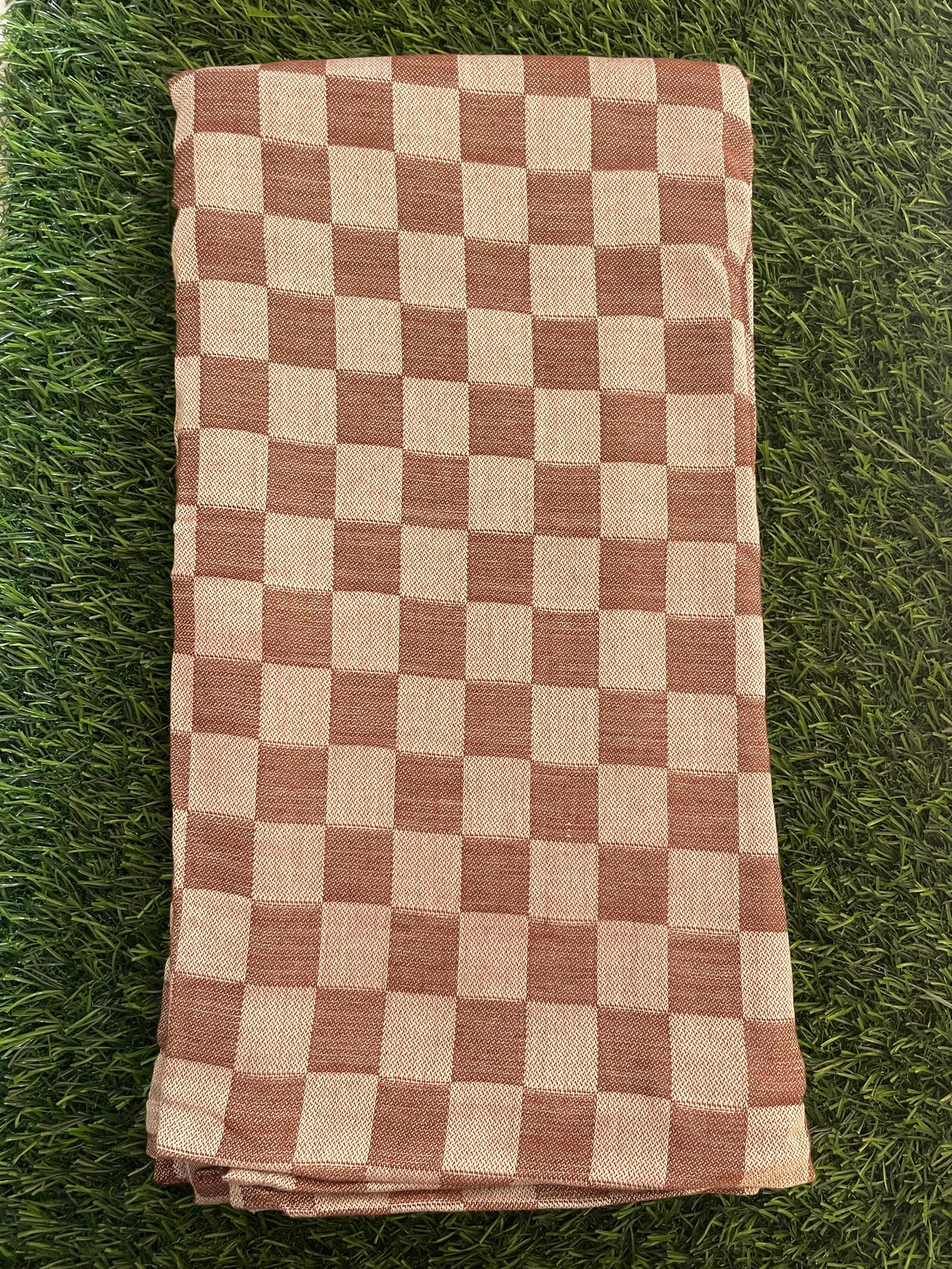 Brown Checked Print Bamboo Towel