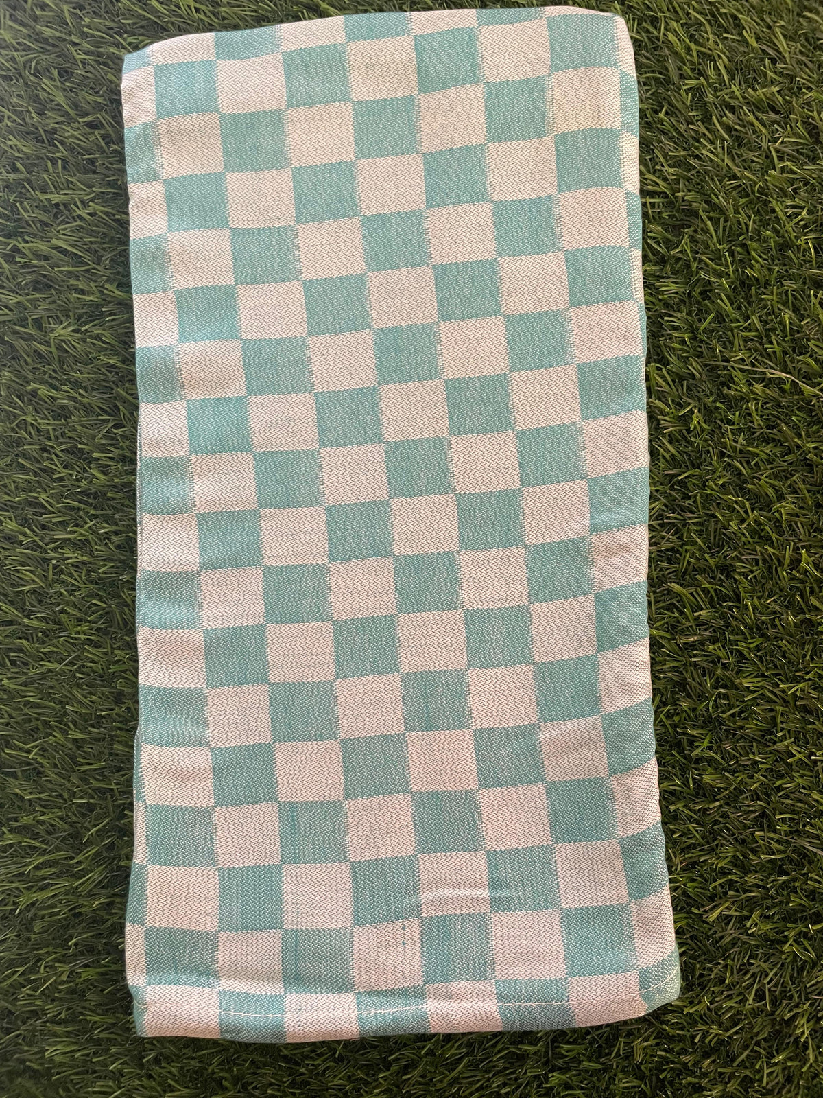 Aqua Green Checked Print Bamboo Towel