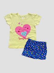 Kids T - Shirt & Shorts - Yellow Pink Sweet Heart