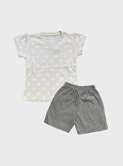 18 - 24 Months Kids T - Shirt & Shorts - Light Pink White Star