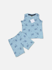 Kids Sleeveless T - Shirt Shorts Set - Sleeping Bunny Light Blue