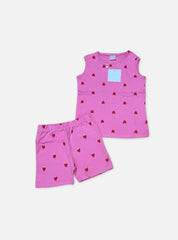Kids Sleeveless T - Shirt Shorts Set - Strawberry in Pink