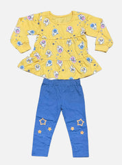 Kids Full Sleeve T Shirt Pant Set - Yellow Blue
