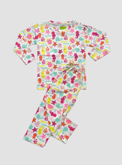Kids Full Sleeve T-Shirts Pant - White Base Sea Hours