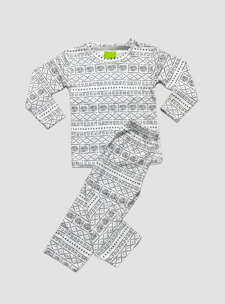 Kids Full Sleeve T-Shirts Pant - White and Block Line