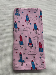 Pink Base Rocket Print Muslin Towel