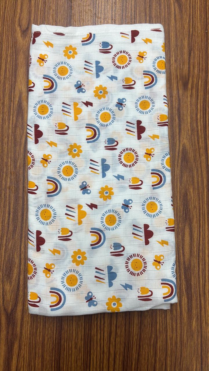 White Base Sunshine Print Muslin Towel