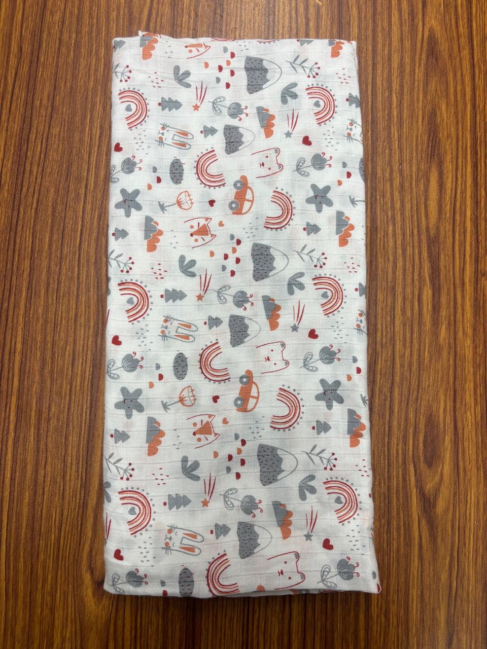 White Base Rainbow Print Muslin Towel